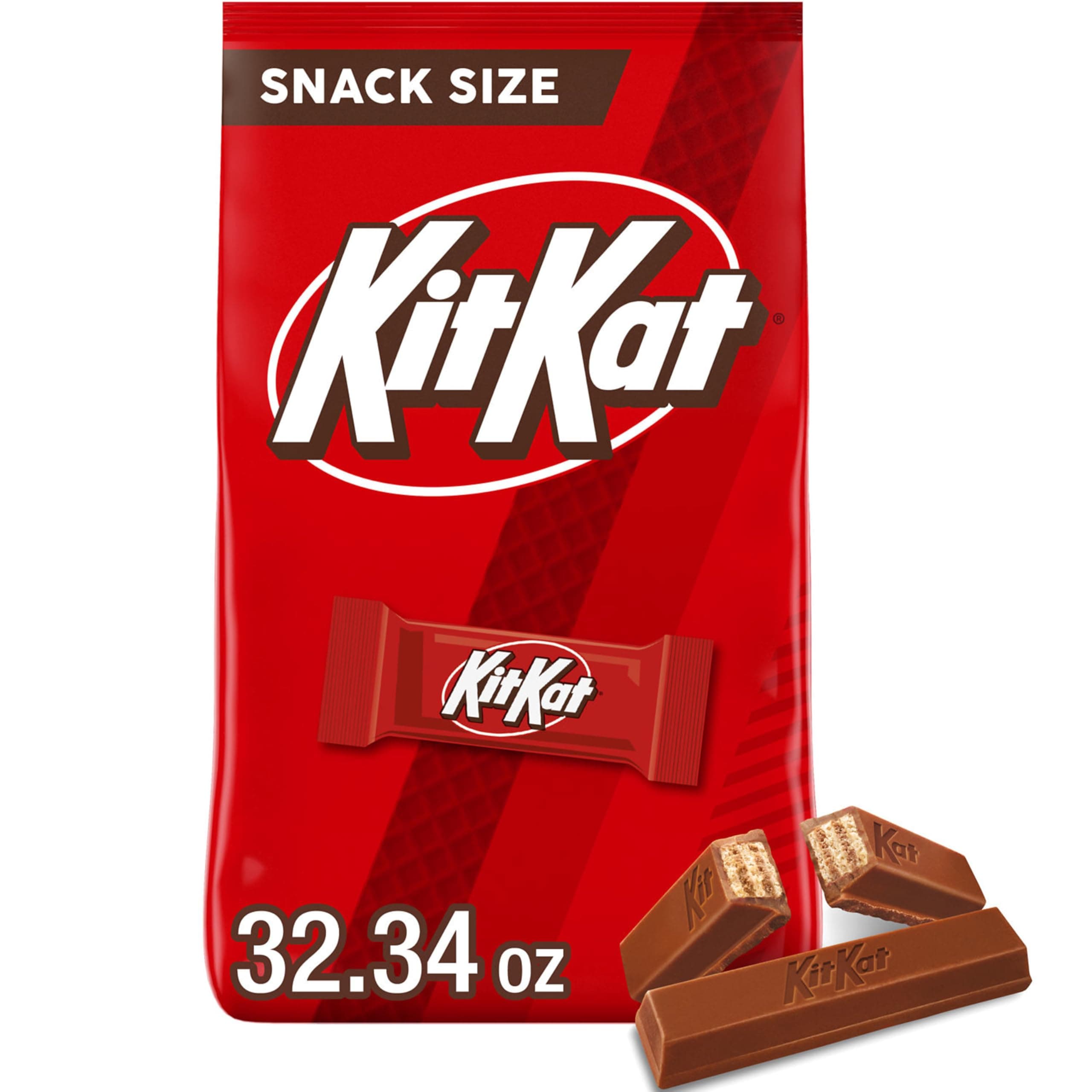 KIT KAT Milk Chocolate Wafer Snack Size Candy Bars, Holiday Candy, 32.34 oz Bag
