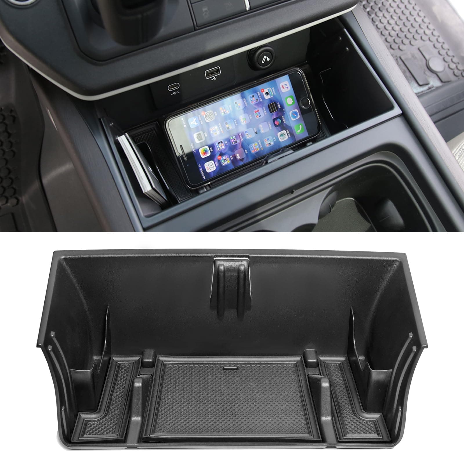for Land Rover Defender 90 110 130 Accessories 2020-2024 Center Console Organizer Tray Storage Box with Phone Slot, Glasses Shelf