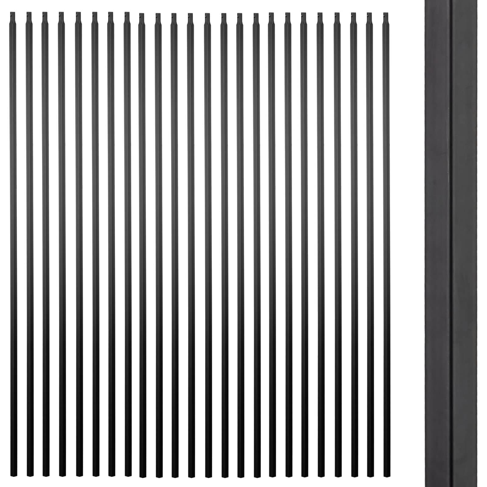 S01 Wrought Iron Balusters - Set of 30 Hollow Plain Bar Decorative Metal Balusters for Decks - Spiral Stair Railing - 1/2-inch Iron Spindles - Satin Black Metal Railing