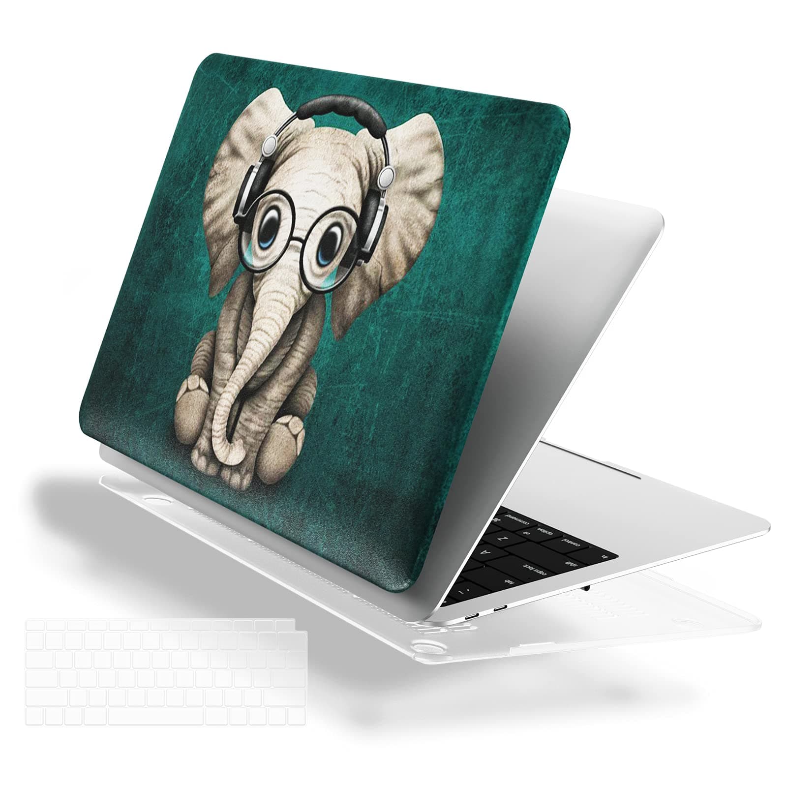 MacBook Air 13 inch Case 2020 2019 2018 Release A2337 M1 A2179 A1932, Plastic Hard Shell Case with Keyboard Cover, MacBook Air Accessories Laptop Cover MacBook Air 2020 Case,Green Cute Elephant
