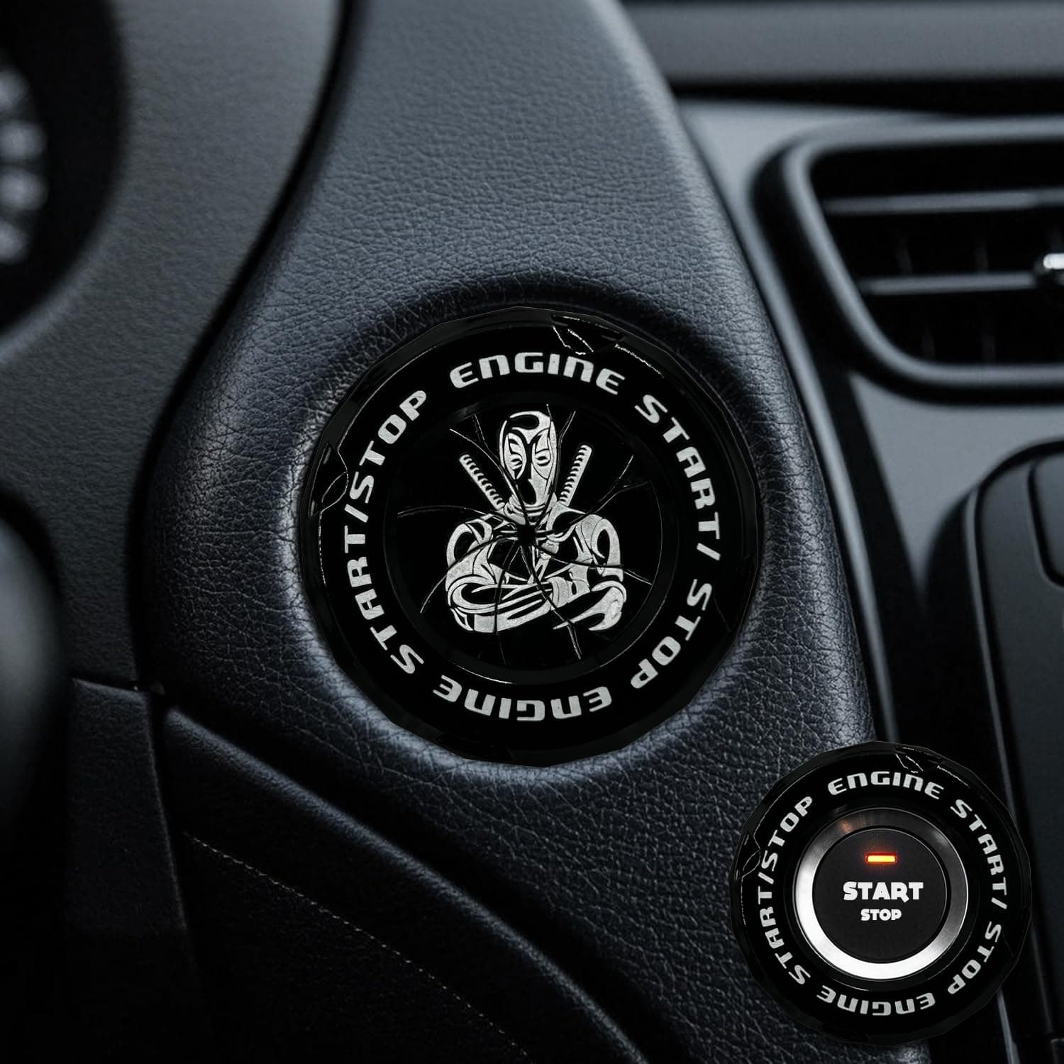 EPOCHHIKE 𝐑𝐨𝐭𝐚𝐫𝐲 𝐏𝐮𝐬𝐡 𝐒𝐭𝐚𝐫𝐭 𝐁𝐮𝐭𝐭𝐨𝐧 𝐂𝐨𝐯𝐞𝐫 Car Accessories Engine Start Stop Button Cover, Cool Car Stickers Interior Decor, Motorcycle Ignition Key Switch Cover, Black