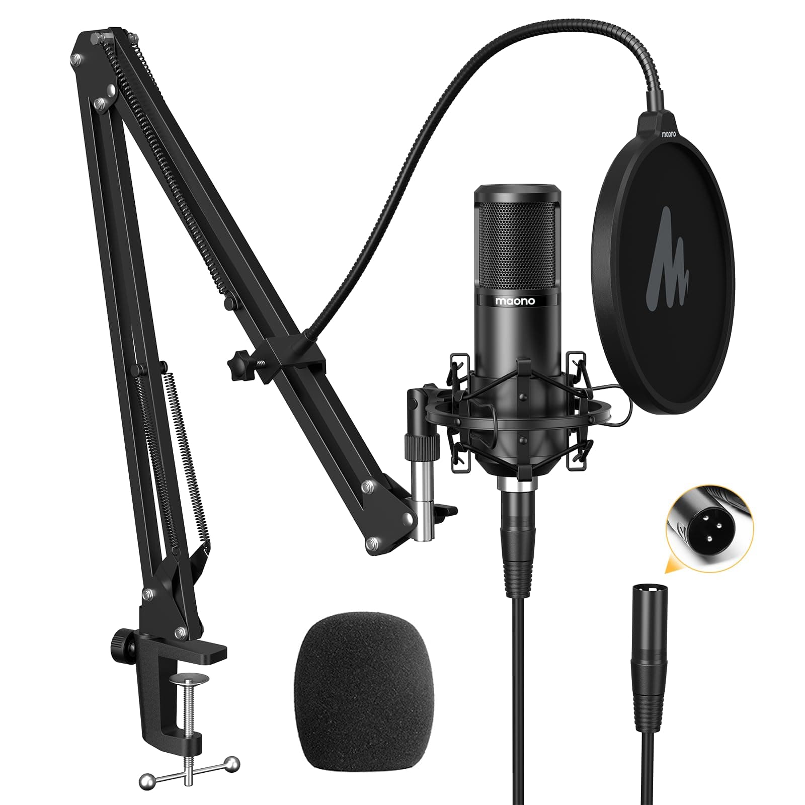 XLR Condenser Microphone, Professional Cardioid Studio Mic with Boom Arm, Pop Filter, Compatible with Audio Interface and Mixer for Streaming, Podcasting, Vocal Recording, Music, PM320S