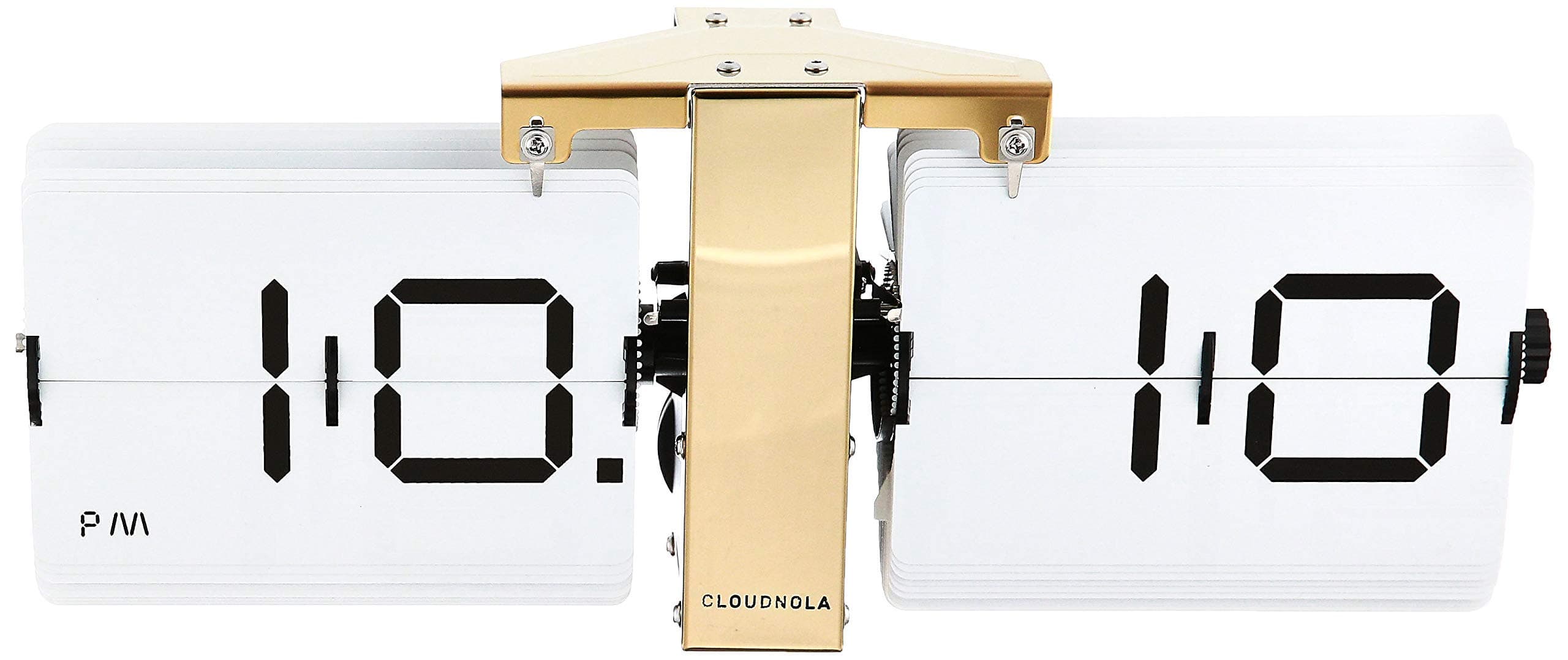 Cloudnola Flipping Out Wall and Tabletop Flip Clock, Battery Operated Digital Display (White/Gold)