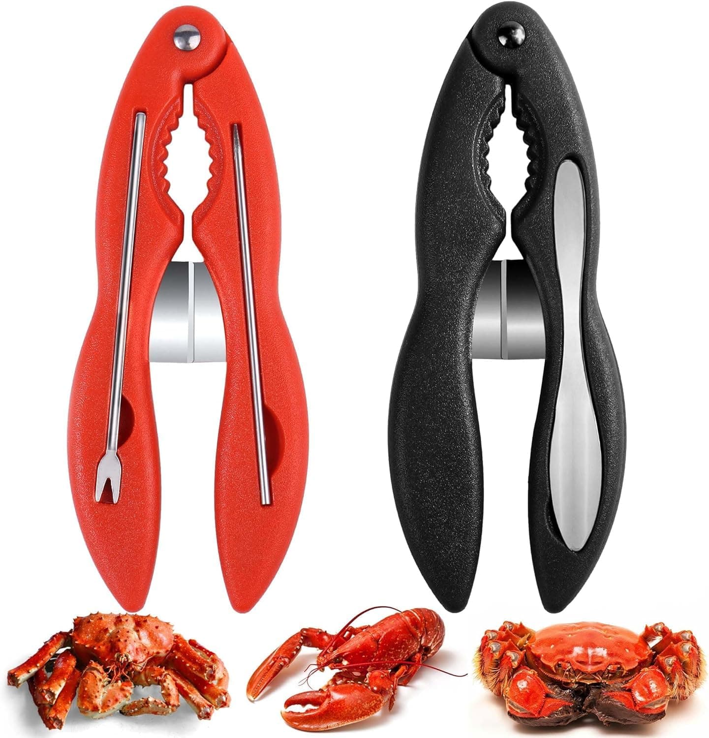 Crab Leg Crackers and Tools, 2PCS Multifunctional Lobster Crackers and Picks Set, Portable Shellfish Crab Claw Cracker Stainless Steel Seafood Crackers & Forks, Crab Leg Sheller, Dishwasher Safe