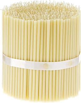 Danilovo Pure Beeswax Candles - No-Drip, Smoke-Less, Tall, Thin Taper Candles – Decorative Candles for Church Prayer, Decor or Birthday Candles – Honey Scented – 6.3 in, Ø 0.2 in (White, 50pcs)