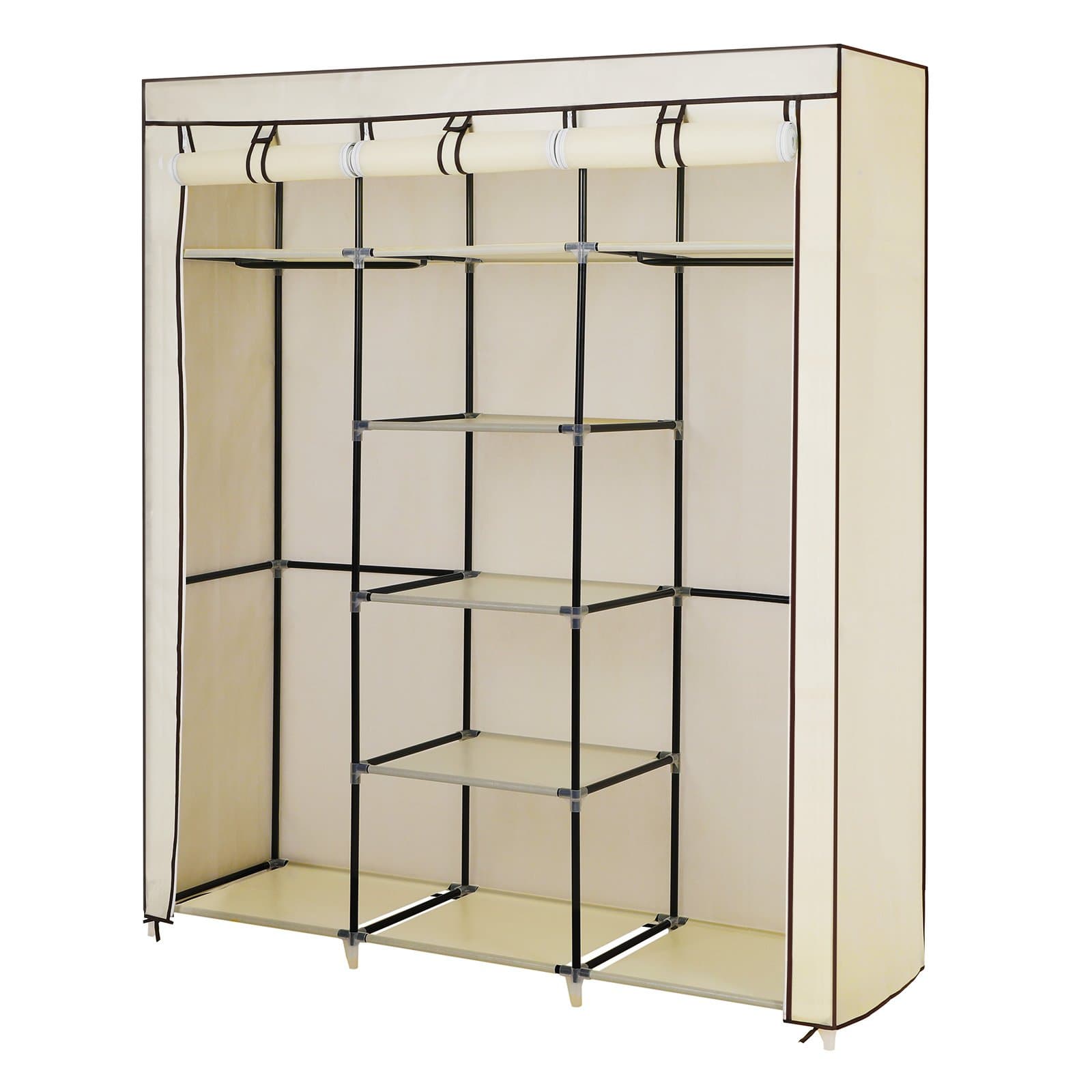Folding Wardrobe, Fabric Closet, Foldable Wardrobe With 2 Clothes Rails, 175 X 150 45 Cm, Beige Ryg12M