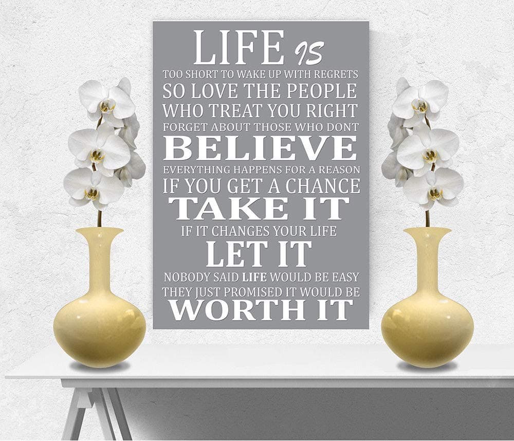 Life is Too Short Quote - Wall Art Box Canvas - Grey A3 12x16 inch