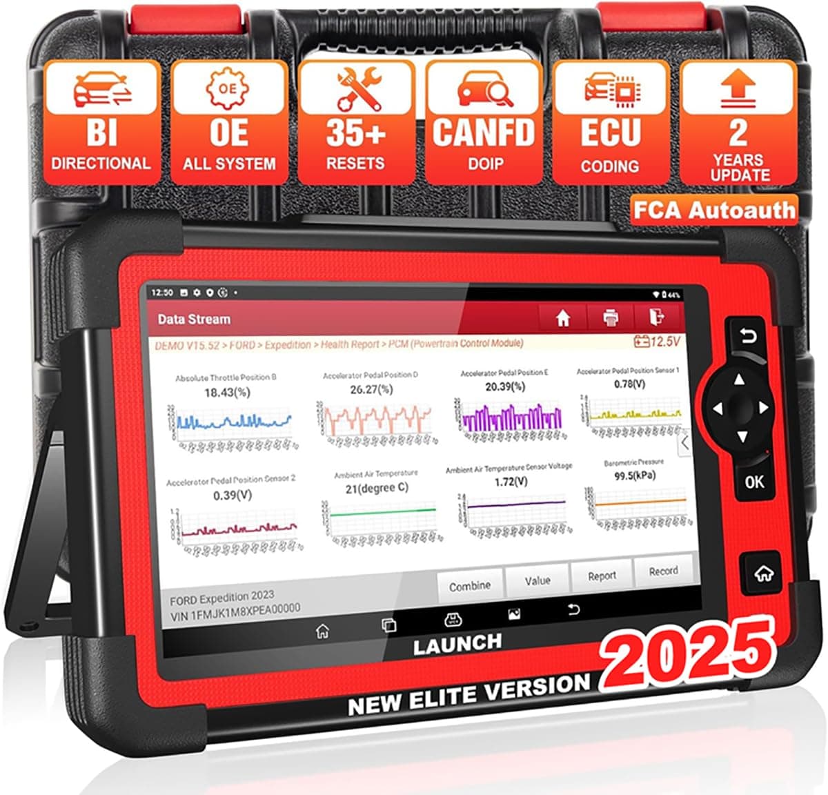 LAUNCH X431 CRP919E OBD2 Scanner, 2025 Bidirectional Scan Tool As CRP919EBT, CANFD DOIP, ECU Coding, Active Test, 35+ Service, Full System, FCA Autoauth, TPMS &BST360, 2-Year Update (Black)