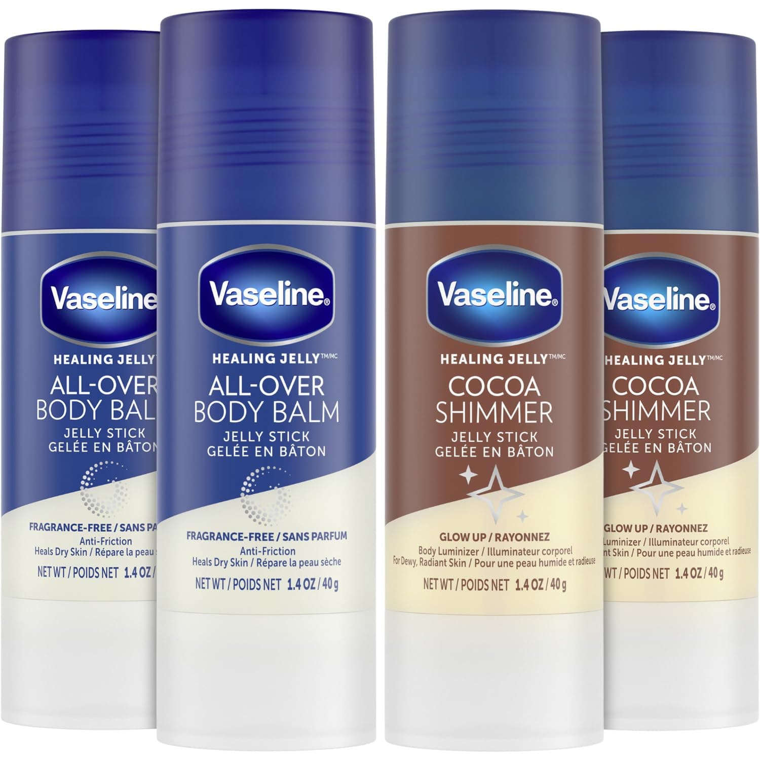 - Lotion Bundle, Cocoa Shimmer Jelly Stick Highlighter & Luminizer + All Over Body Balm Stick, Vaseline Cocoa Butter, Body Balm Skin Care Set, Petroleum Jelly for Dry Skin (4 Piece Set)
