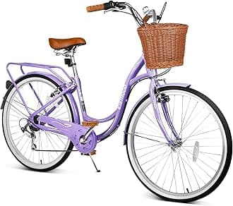 26 Inch Folding Beach Cruiser Bike for Women, 7-Speed Ladies Bike with Basket & Rack, Perfect for City Commuting's Bicycle, Ideal for Women and Adults