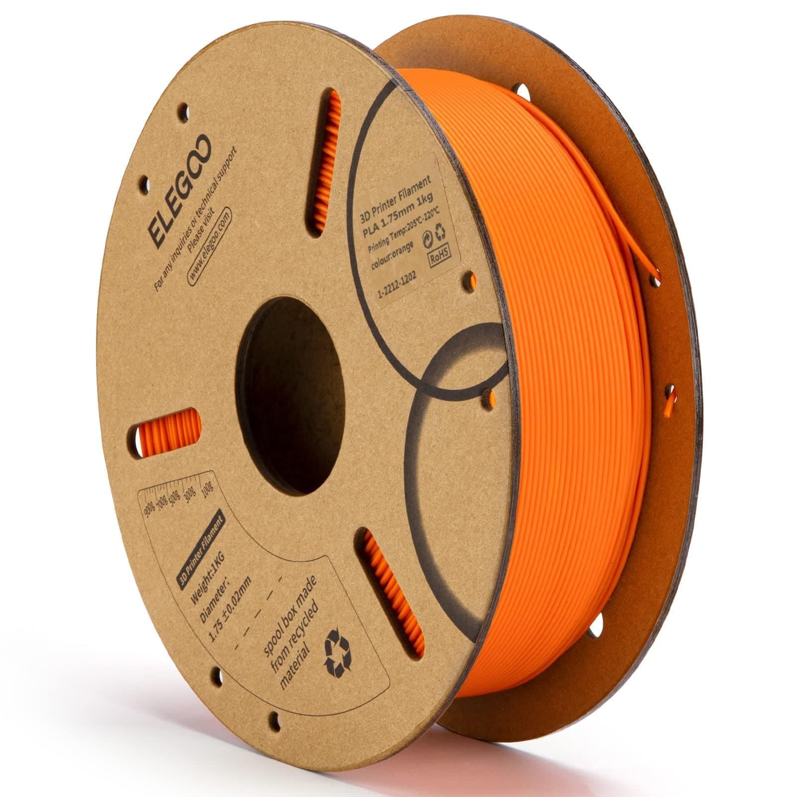 ELEGOO PLA Filament 1.75mm Orange 1KG, 3D Printer Filament Dimensional Accuracy +/- 0.02mm, 1kg Cardboard Spool(2.2lbs) 3D Printing Filament Fits for Most FDM 3D Printers