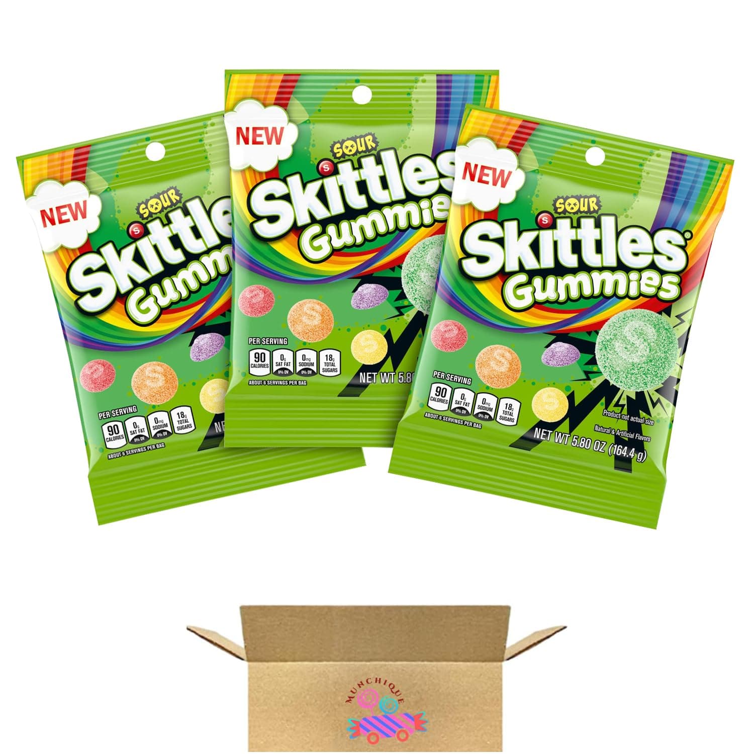 SKITTLS SOUR Gummy Candy 5.8oz Peg Bag (3 pack) - 17.4 oz total