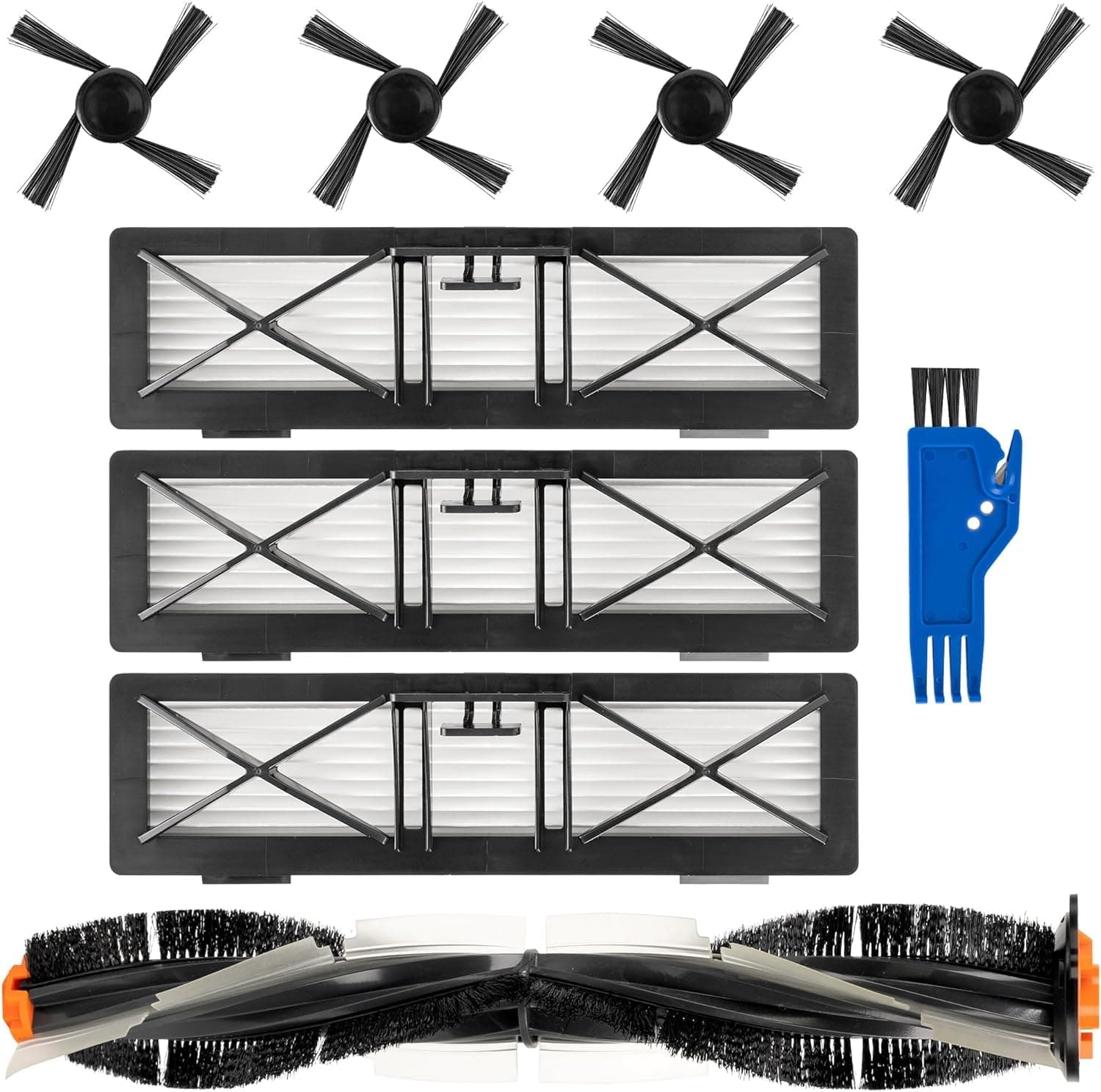Accessories Kit for Neato D Series D3, D4, D5, D6, D7, D8, D9, D10, D75, D80, D85, and Neato Botvac Connected Robot Vacuum Cleaner - 1 Main Brush + 3 Filters + 4 Side Brushes + 1 Sweeping
