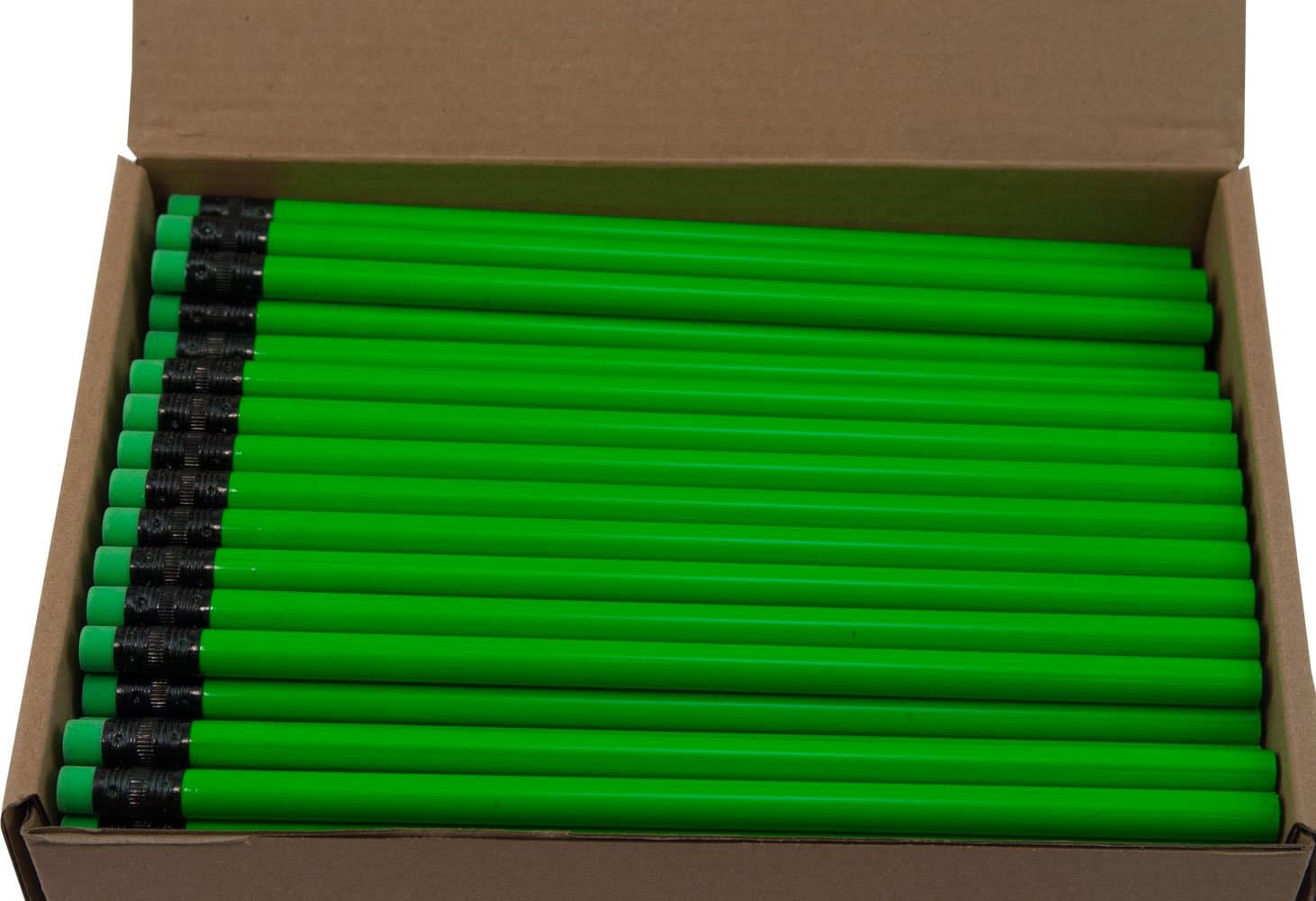 Round Pencils (Full Size Pencil with #2 Black Lead. Available in a Variety of Painted Colors) (Tested Non Toxic) (Latex Free Eraser) (Bulk Box of 144) (Classroom Pencils) (Neon Green)