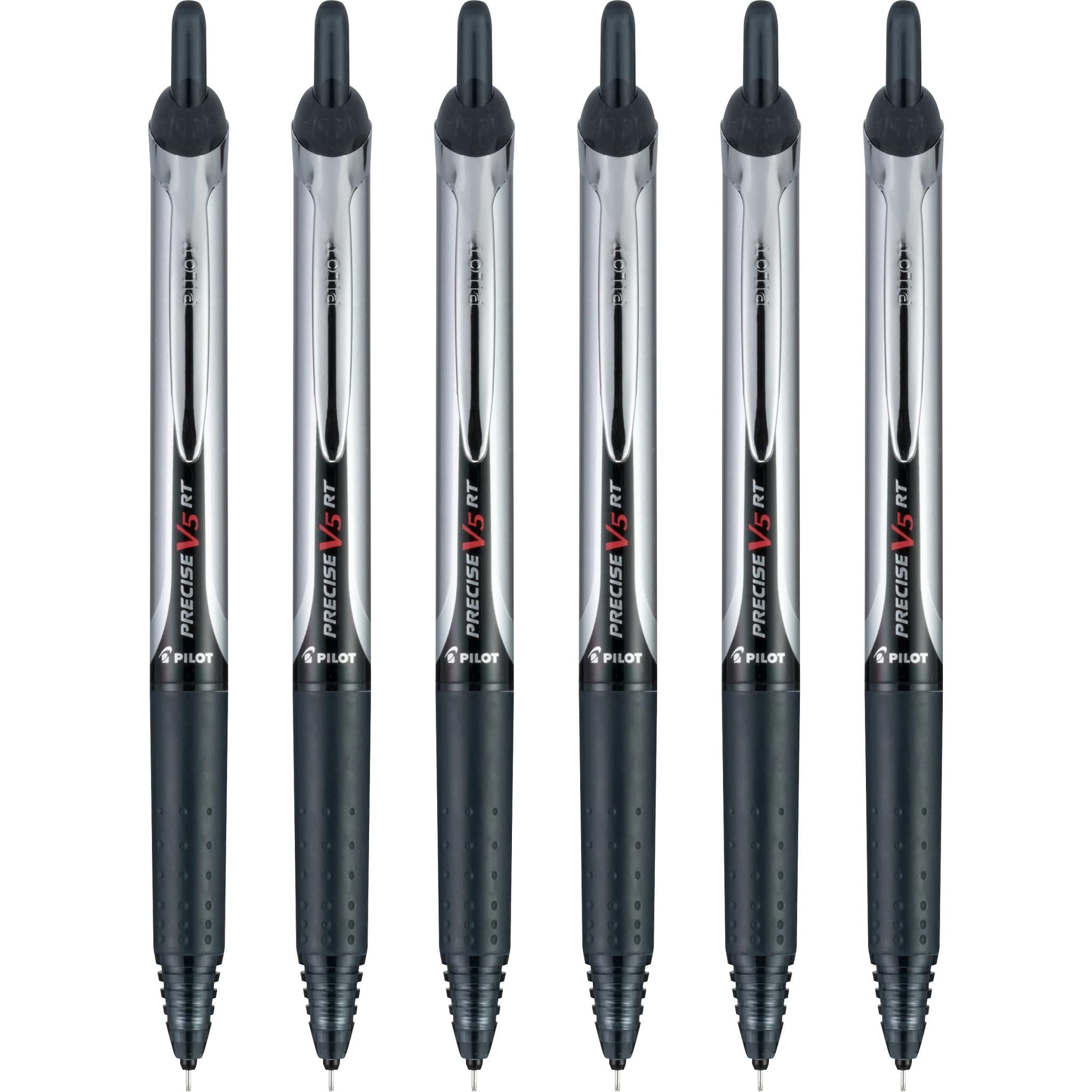 Precise V5 RT Refillable & Retractable Rolling Ball Pens, Extra Fine Point 0.5 mm, Black, Pack of 6