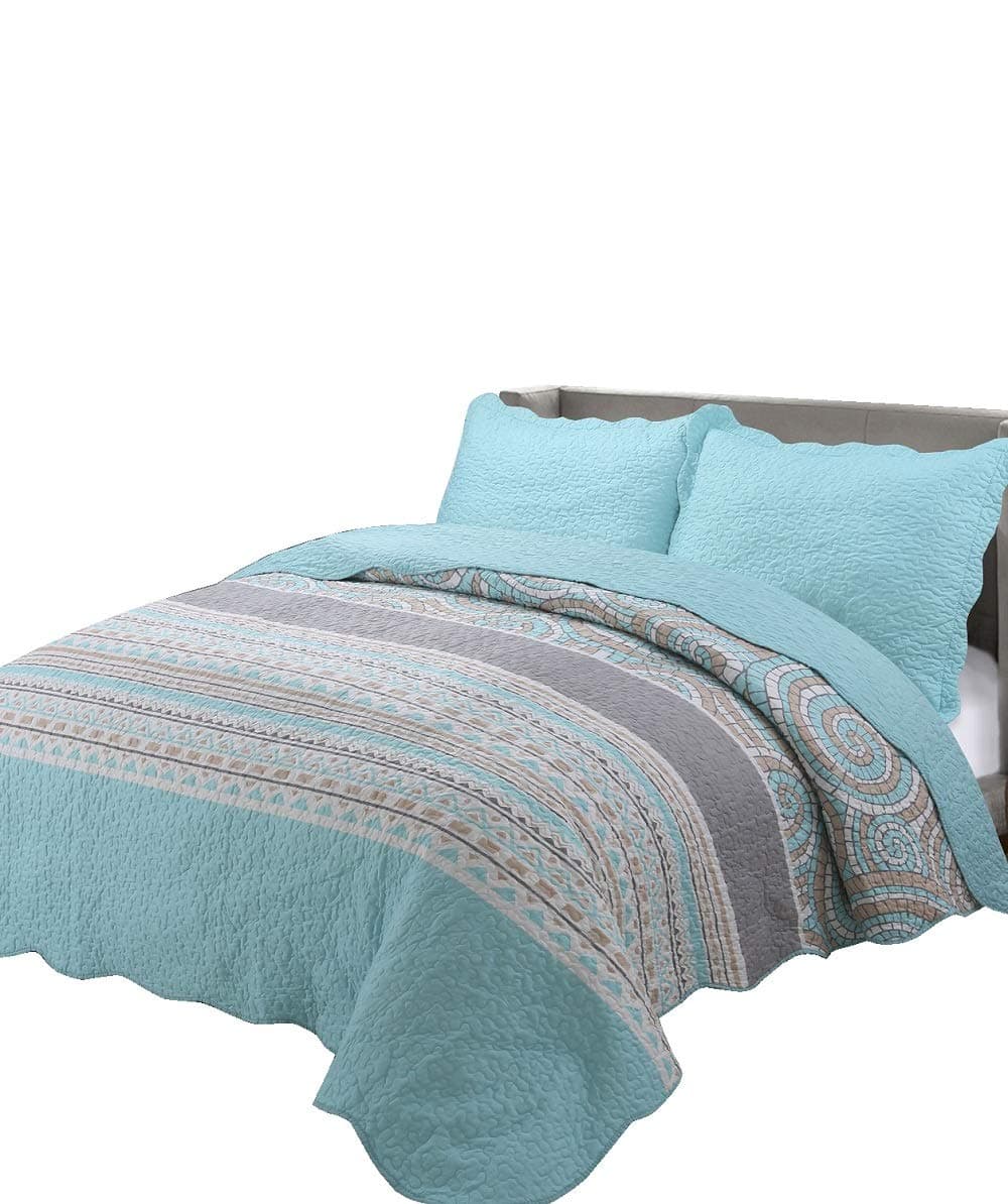 vivinna home textile Quilt Twin Size Sets -2pcs Include Pillow Sham Patchwork Bedspread Blanket (Twin:68"*88", Neon Blue)