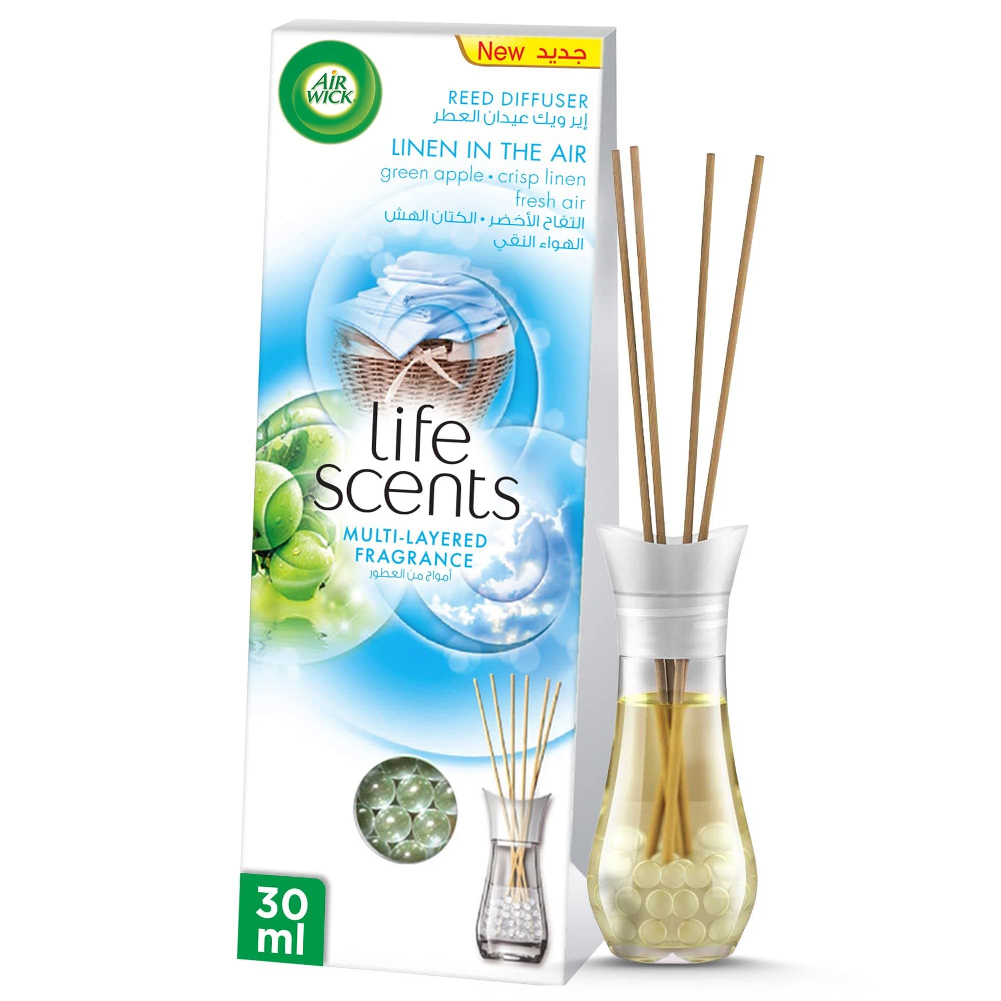 Life Scents Reed Diffuser, Green Apple Scent (Crisp Linen & Airy Breeze), 30ml