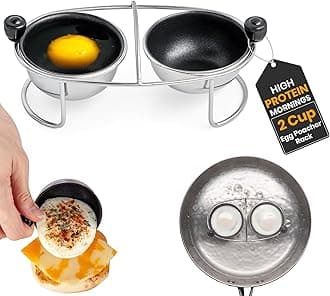egg Stainless Steel Poached Egg Cooker Poaching Cup PFOA Free Nonstick, 6.25" Rack Compatible with Skillet Instant Pot Pressure Cooker, 2 Poached Cups