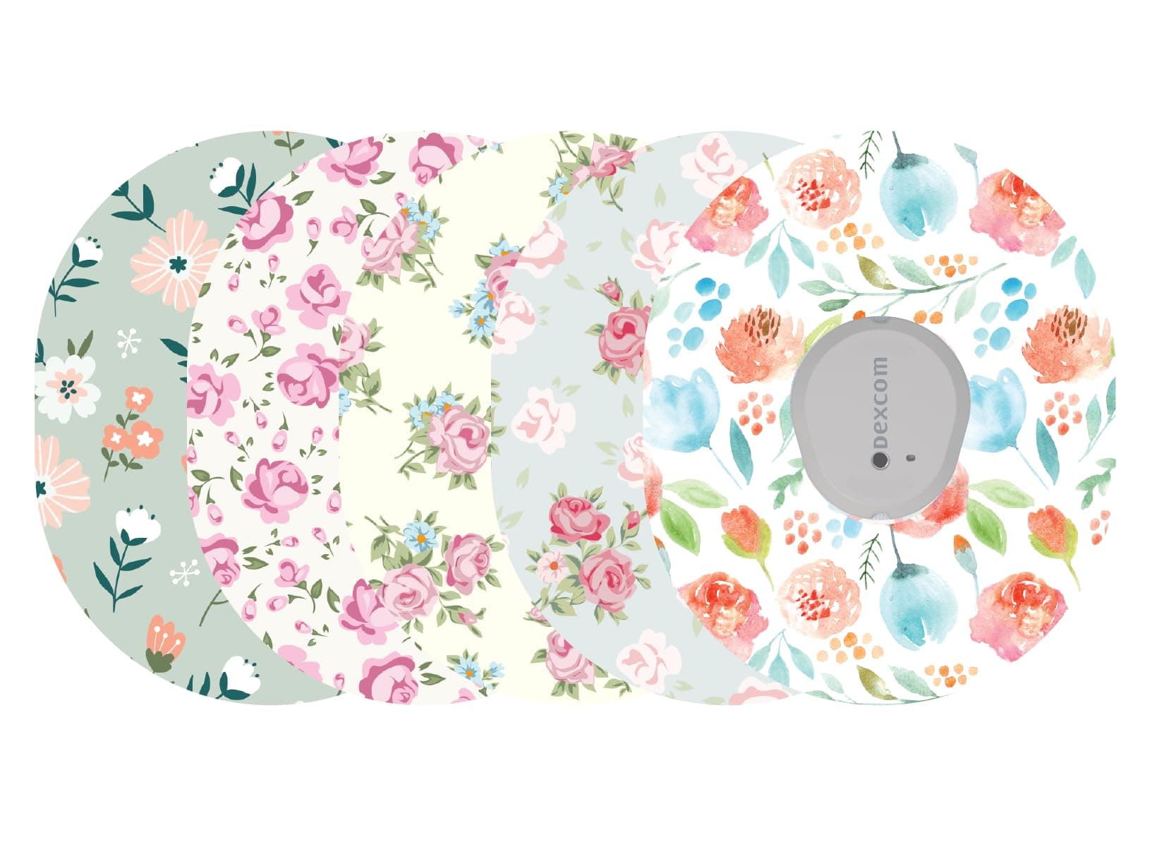 Glucomart Adhesive Patches for Dexcom G7, Stelo & Infusion Sets – 5-Pack Waterproof, Sweatproof CGM Overpatches – Hypoallergenic CGM Patches (Flower Garden)