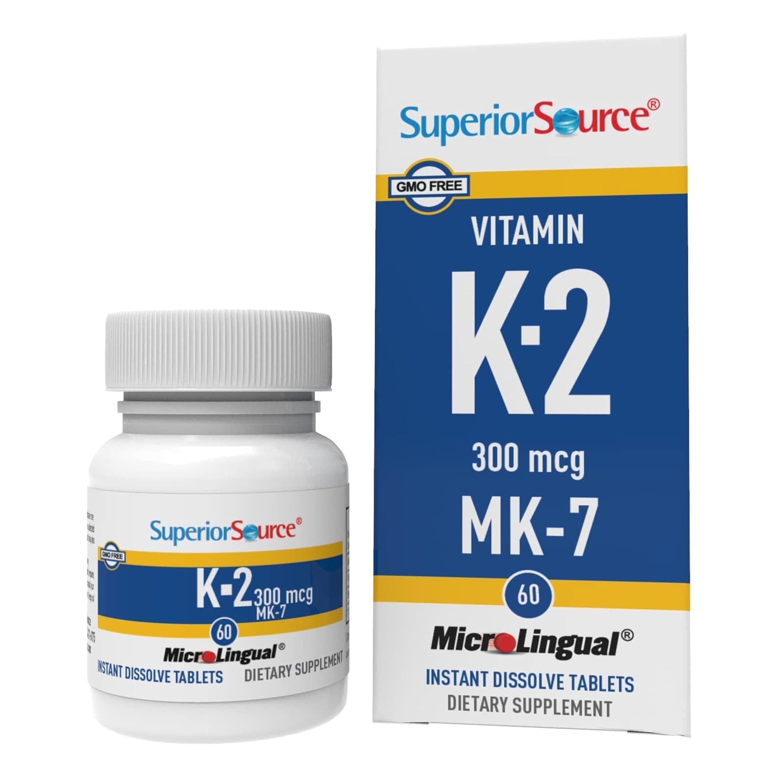 Vitamin K2 MK-7 (Menaquinone-7), 300 mcg - Bone Strength & Health Support Supplement - Aids Healthy Heart Function - Bariatric-Friendly - 60 Sublingual Dissolving Tablets