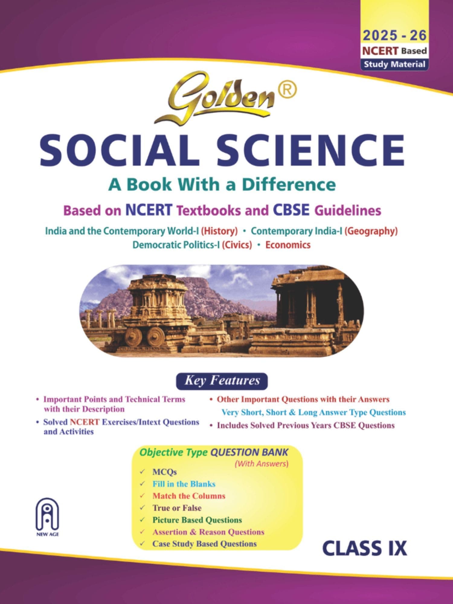Golden Social Science Study Material Based on NCERT for Class-9 | For CBSE 2026 Board Exams | Objective Type Question | Solved NCERT Exercises | Previous Board Paper Solved | Assertion & Case Based