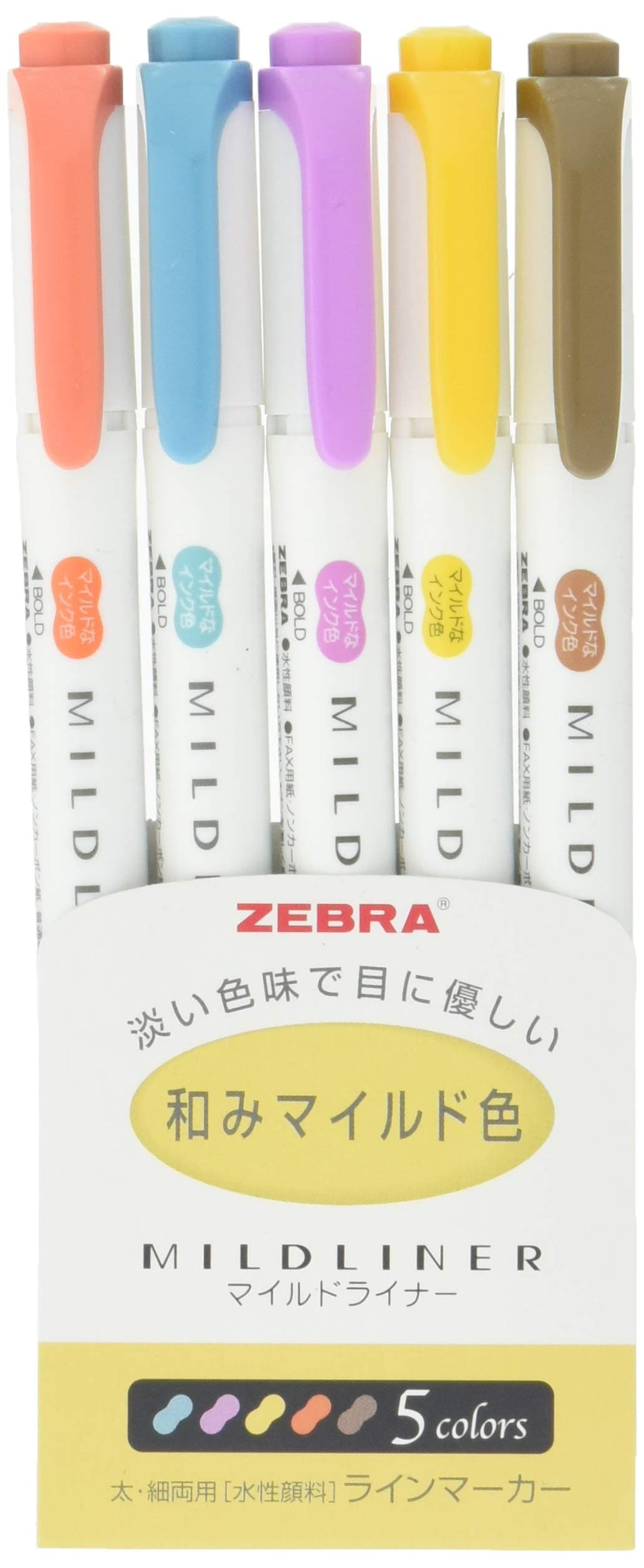 Zebra Mild Liner,Double Sided Highlighter,Refined Color,5 Set (Wkt7-5C-Rc),Multi-coloured