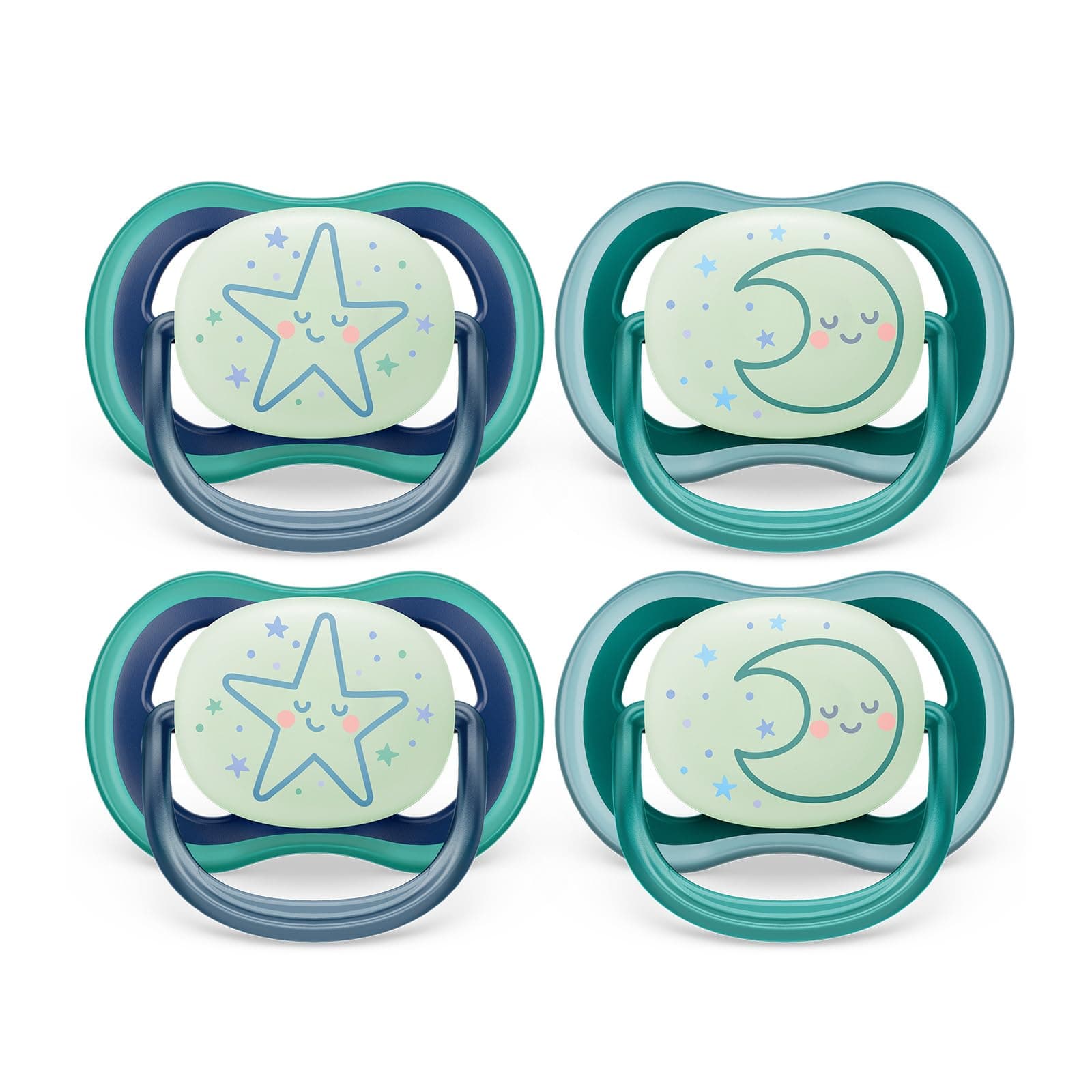 AVENT Philips Ultra Air Pacifier - 4 x Light, Breathable Glow-in-The-Dark Baby Pacifiers for Babies Aged 6-18 Months, BPA Free with Sterilizer Carry Case, SCF376/08