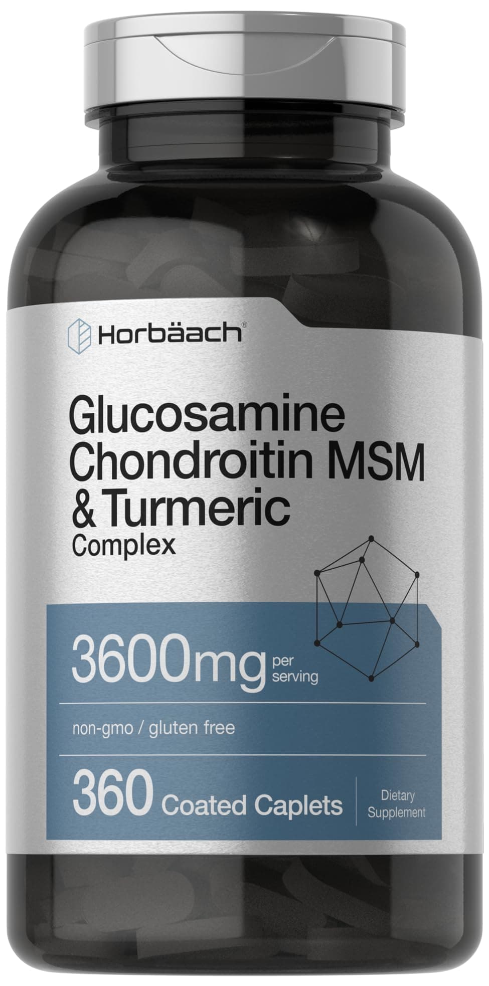 Horbäach Glucosamine Chondroitin MSM | 360 Caplets | Advanced Formula with Turmeric | Non-GMO, Gluten Free