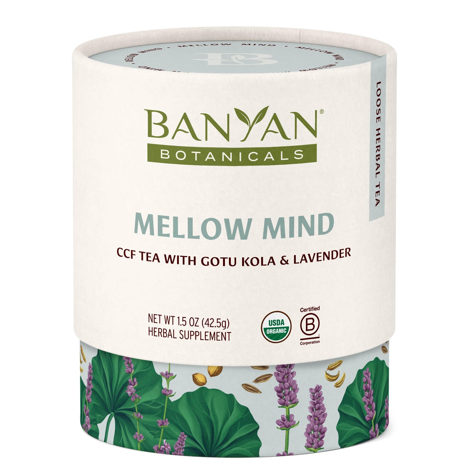 Mellow Mind CCF Tea – Organic Lavender Chamomile Tea with Gotu Kola – Caffeine-Free Relaxation Tea for Stress Relief* – 1.5 oz. – Non-GMO Sustainably Sourced Herbal Loose Leaf Tea