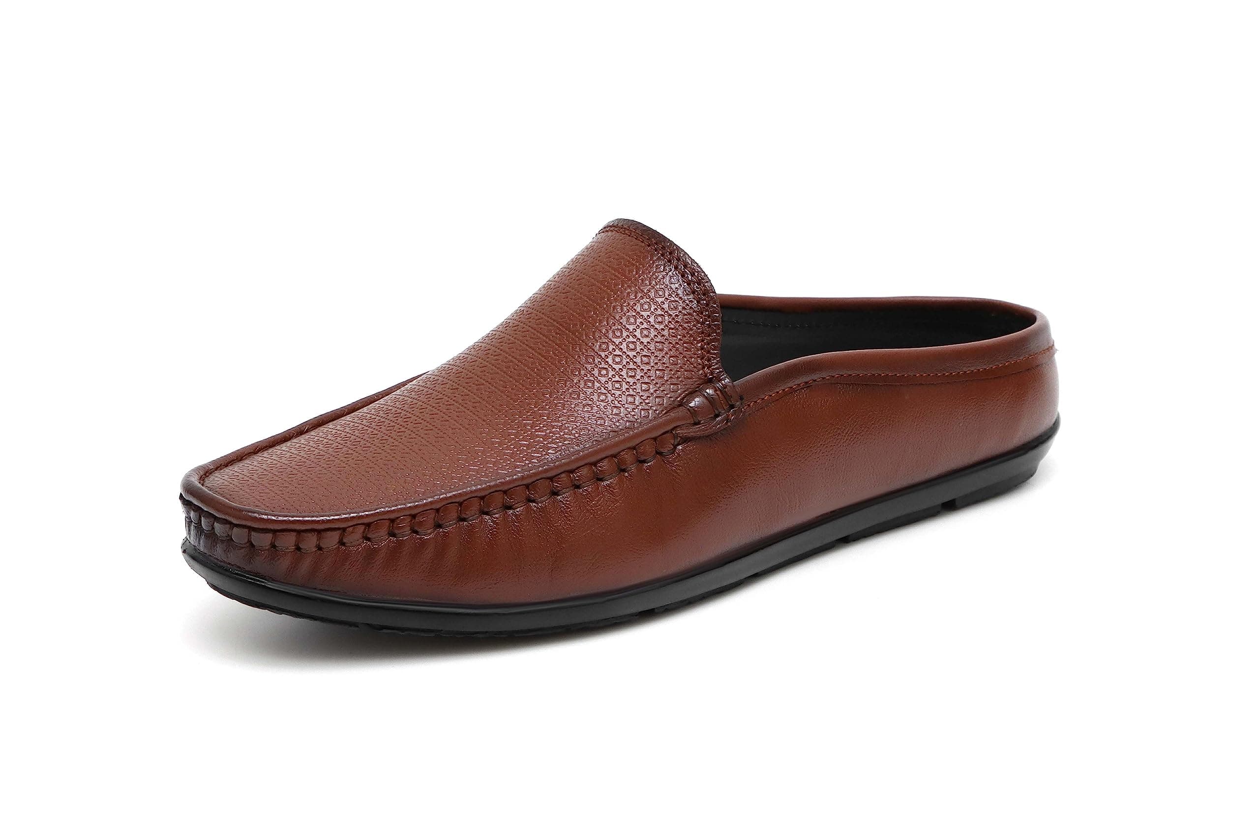 ARAMISH Men's Genuine Leather Back Open Loafers