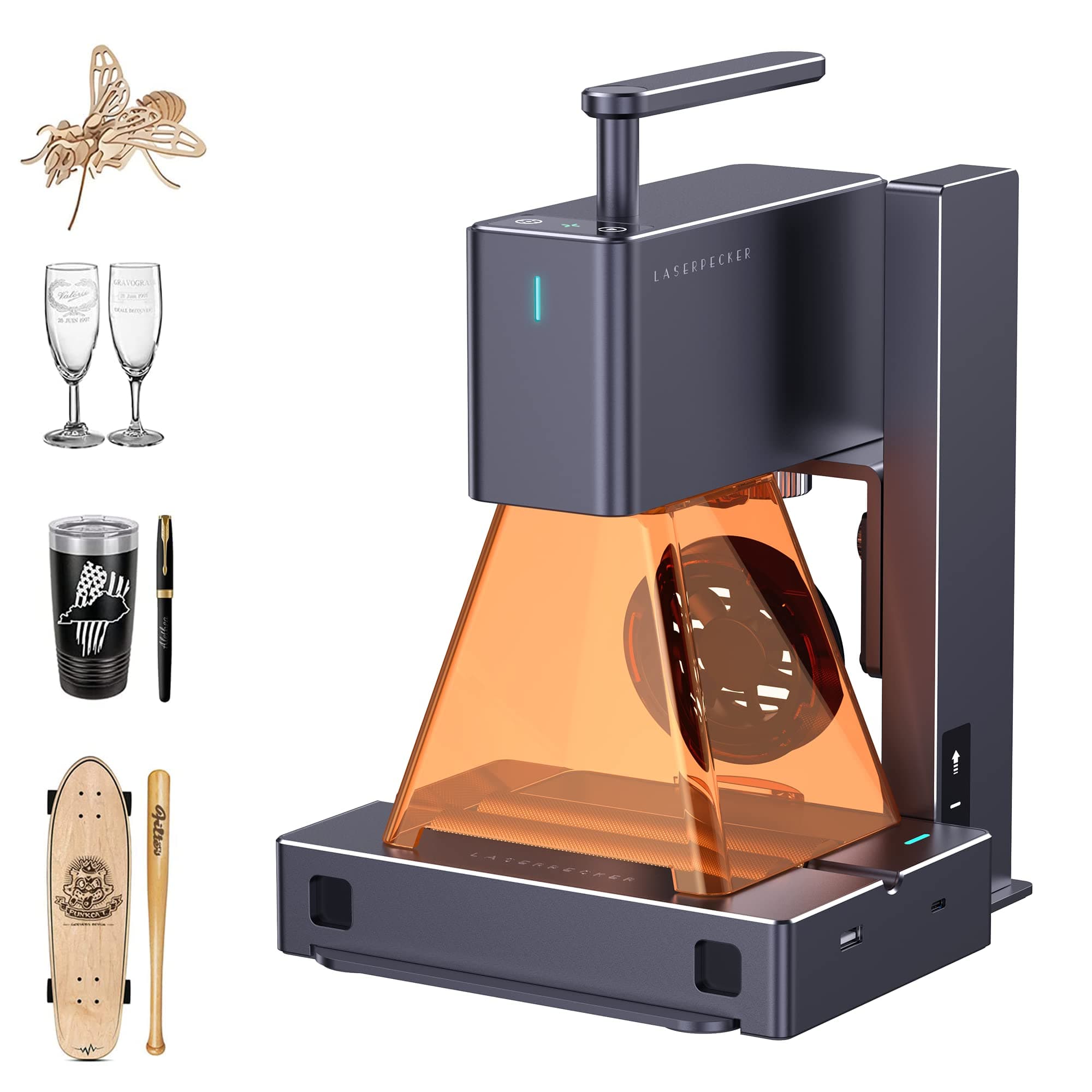 LaserPecker LP2 Laser Engraver with Roller, Portable and Handheld Laser Engraving Machine for Wood Metal Leather Acylic Engraving Laser Cutter, Suit Set with Versatile Rotary Roller