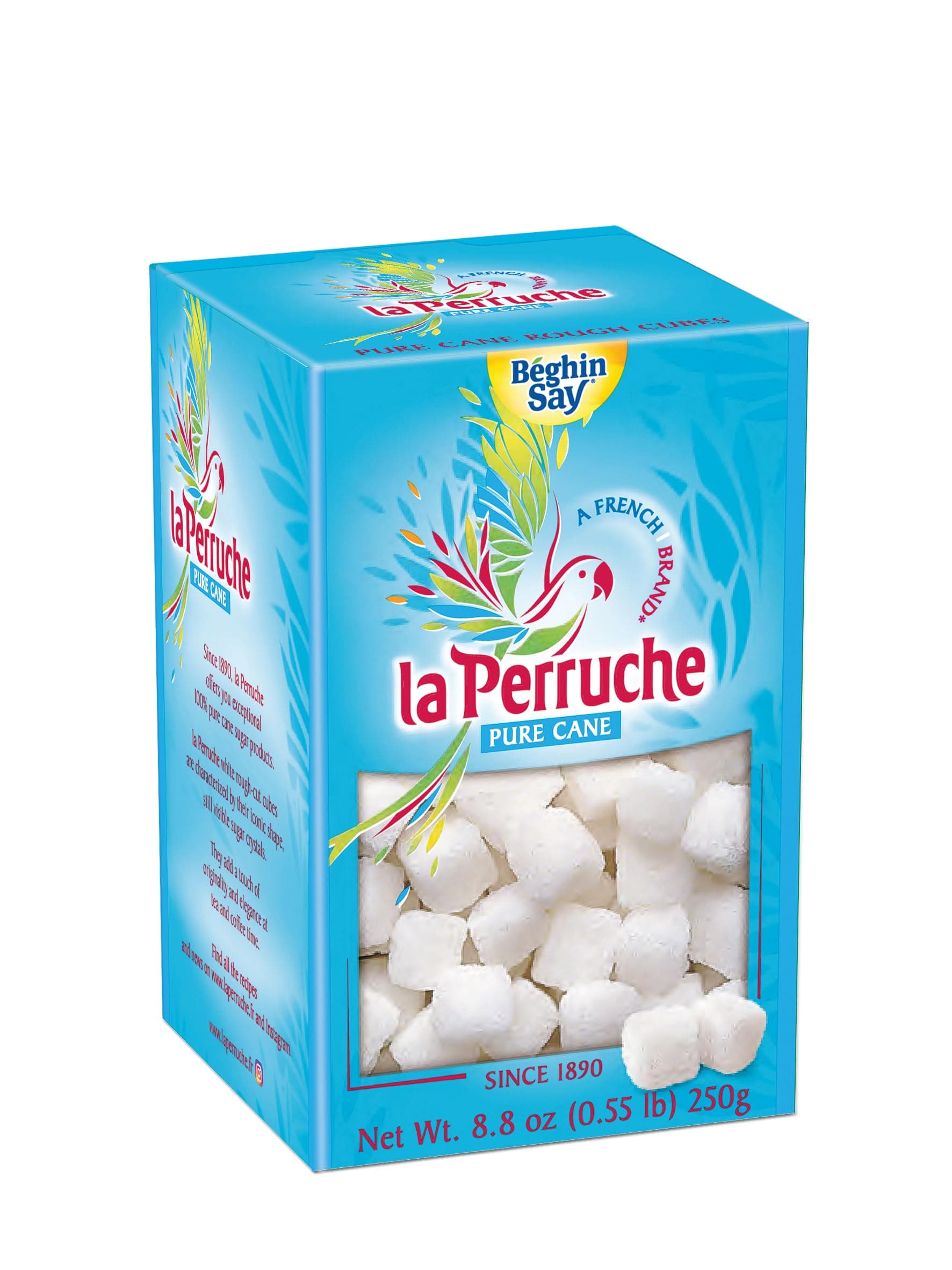La Perruche Pure Cane White Sugar Cubes (250g/8.8oz box) | Ideal Sugar Cubes for Teas | Pack of 1