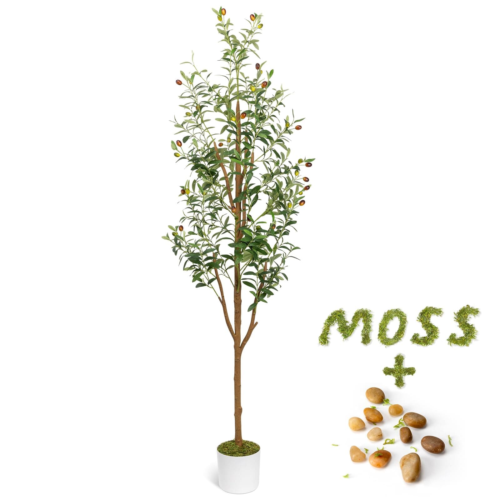 Artificial Olive Trees 6FT - Large Faux Olive Tree for Indoor with White Planter, Tall Fake Olive Silk Tree Realistic Olive Plants with Branches and Fruits for Home Decor Office Living Room