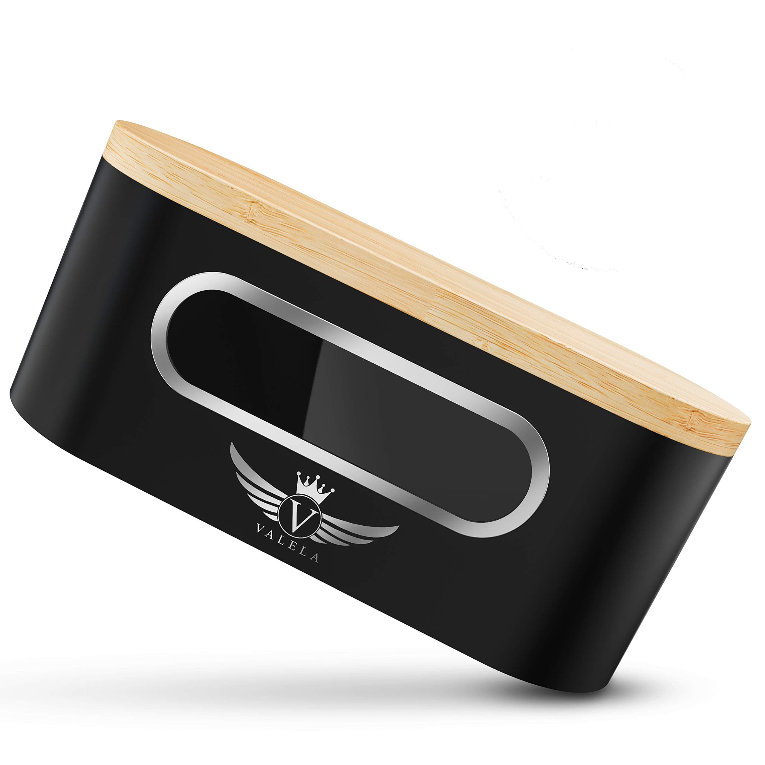 VALELA Bread Bin Bread Box for Storing Pastries and Cakes High-Quality Bread Bin for Kitchen Metal Bread Bin + Chopping Board Black Retro