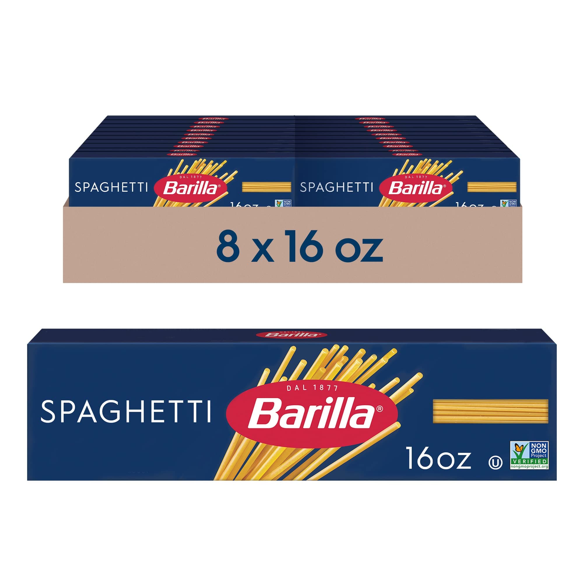 Barilla Spaghetti Pasta, 16 oz. Box (Pack of 8) - Non-GMO, Made with Durum Wheat Semolina - Kosher Certified