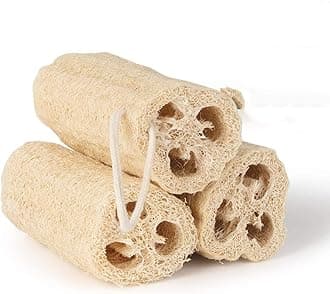 DELFINO Natural Loofah, 100% Organic Shower Loofah Sponge Exfoliating Loufa Sponge, Bath Body Scrubbers for Removing Dead Skin, No Bleaching & Eco Friendly Skin Care - 3 luffa Pack