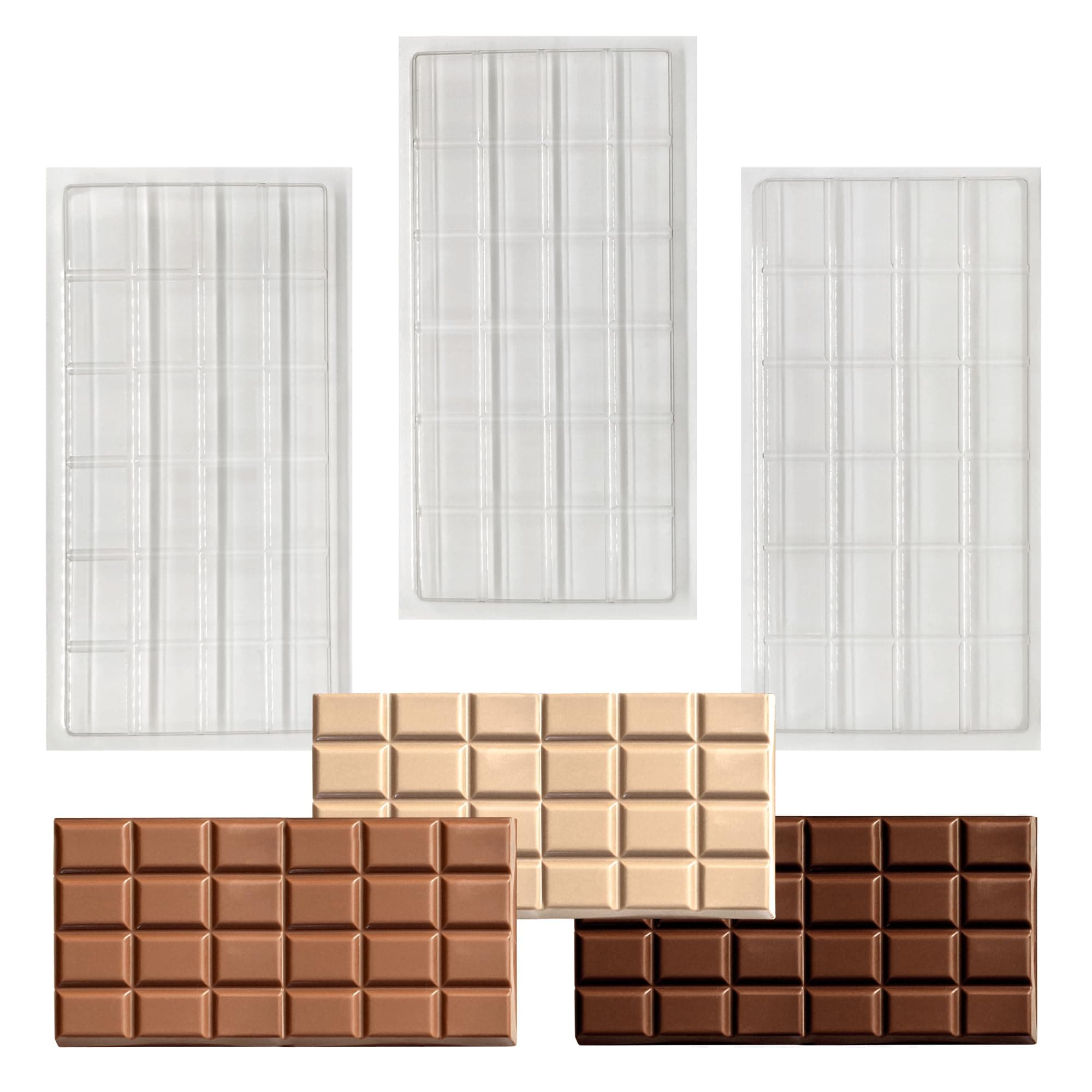 Plain Chocolate Bar Moulds - 100g - Sets of 1, 3, 6, 200 or 600 (3 Moulds)