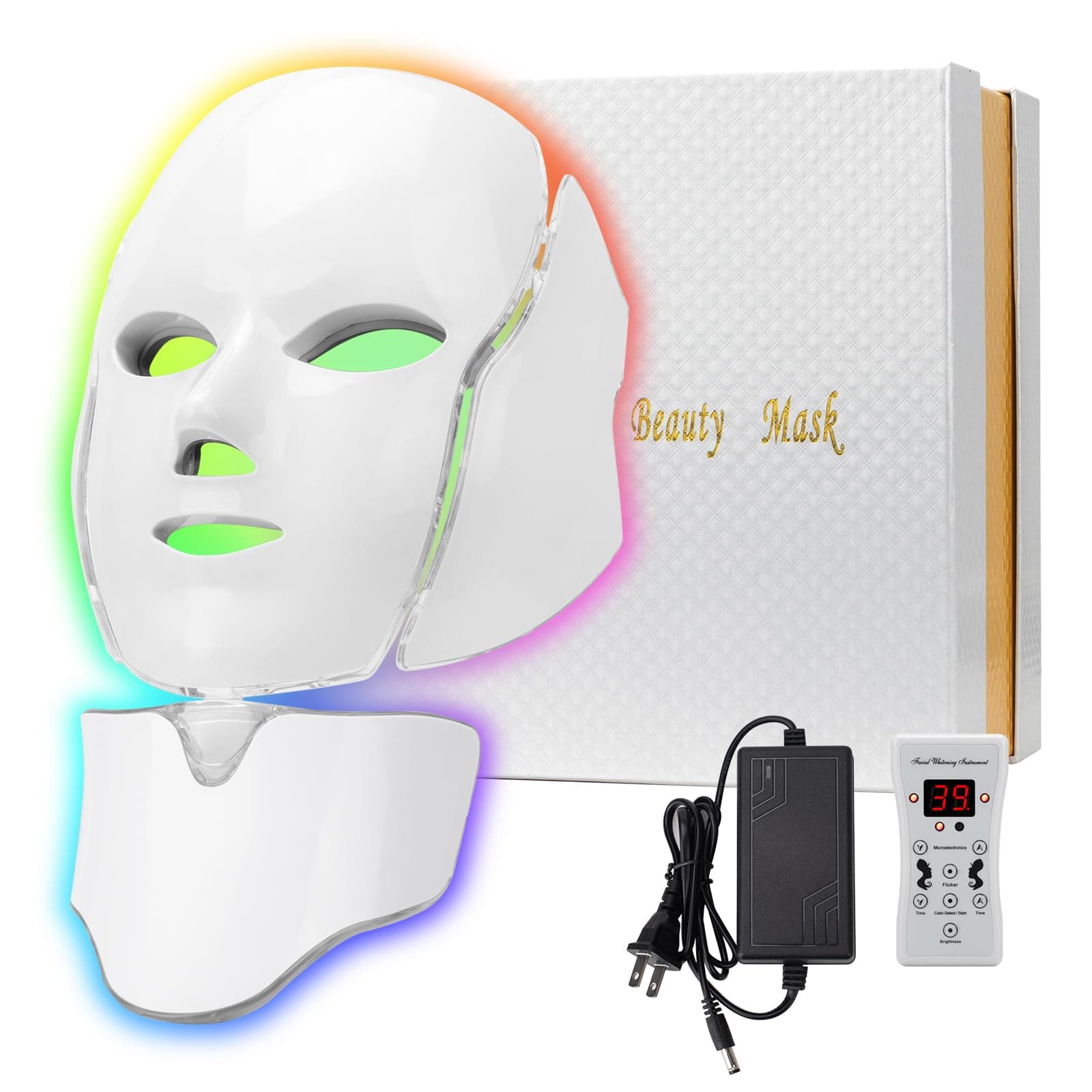 LED Face Màsk (model FM-01), 7 Color LED Face Màsk Light Theràpy, Skin Care Màsk for Face and Neck both beauty salons and home use