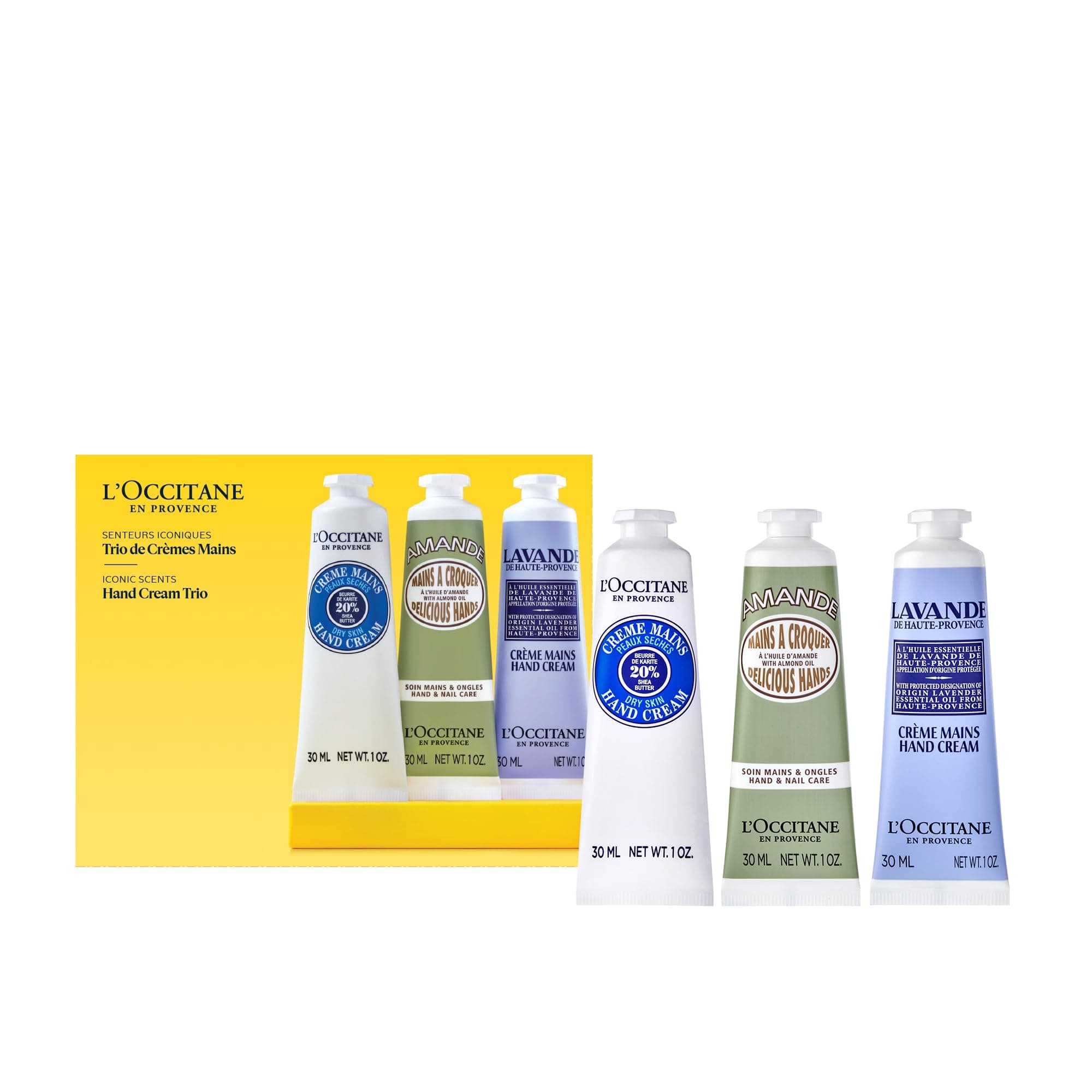 L'OCCITANE Hand Cream Classics, 3-Piece Set: Moisturizing Hand Creams, Iconic Scents, Vegan, All Skin Types, Made in France