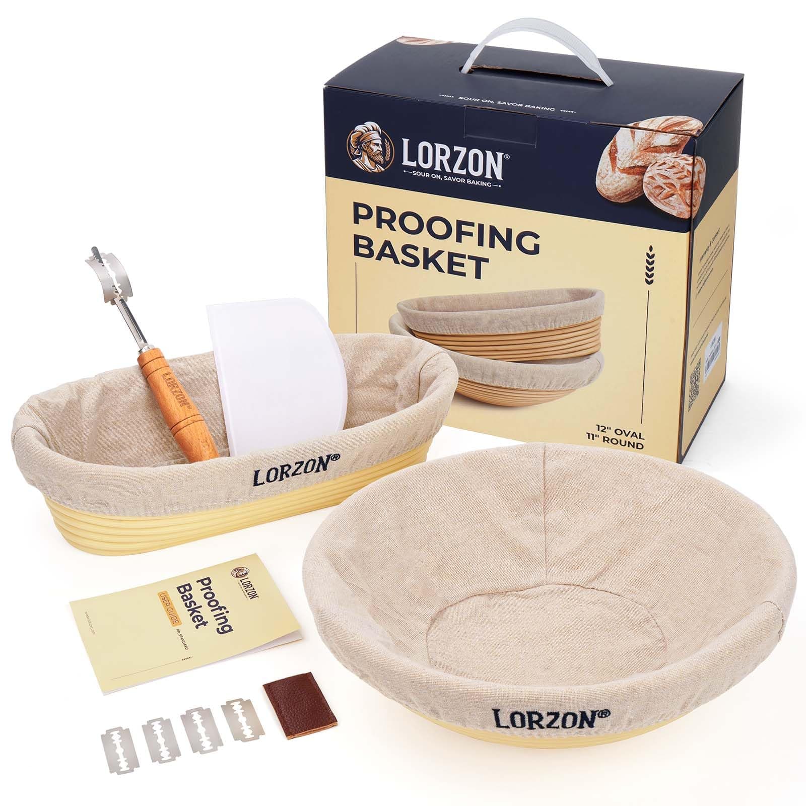 Banneton Bread Proofing Baskets Set of 2, 11" Round & 12" Oval Sourdough Proofing Baskets with Sourdough Bread Baking Supplies (Plastic)