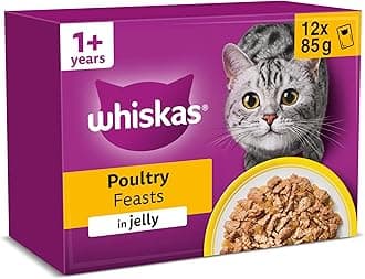 WHISKAS 1+ Cat Pouches Poultry Feasts in Jelly 12 x 85 g