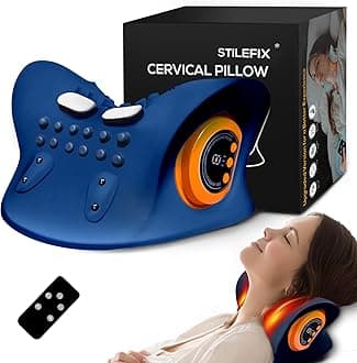 Neck Massager Pillow for Deep Tissue Pain Relief, Portable Neck Stretcher with Heat, 3 Adjustable Modes, Ergonomic 26° Shoulder Massager,Father’s Day Gift,Dark Blue