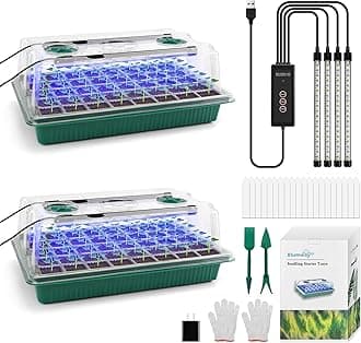 BlumWay Seed Starter Tray with Grow Light,2 Pack 80 Cells Seedling Tray Kit with Humidity Dome/Indoor Plant Starter Kit, Adjustable Brightness Plant Germination Trays-Green