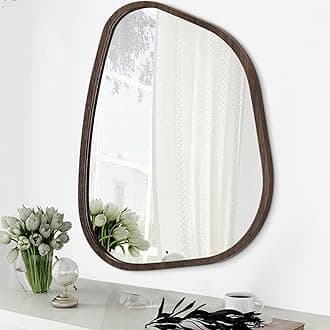 Irregular Wall Mirror Asymmetrical Large Bathroom Mirror Wood Framed Modern Artistic Decorative Vanity Mirrors for Bedroom Living Room Entryway Hallway 26"x18"