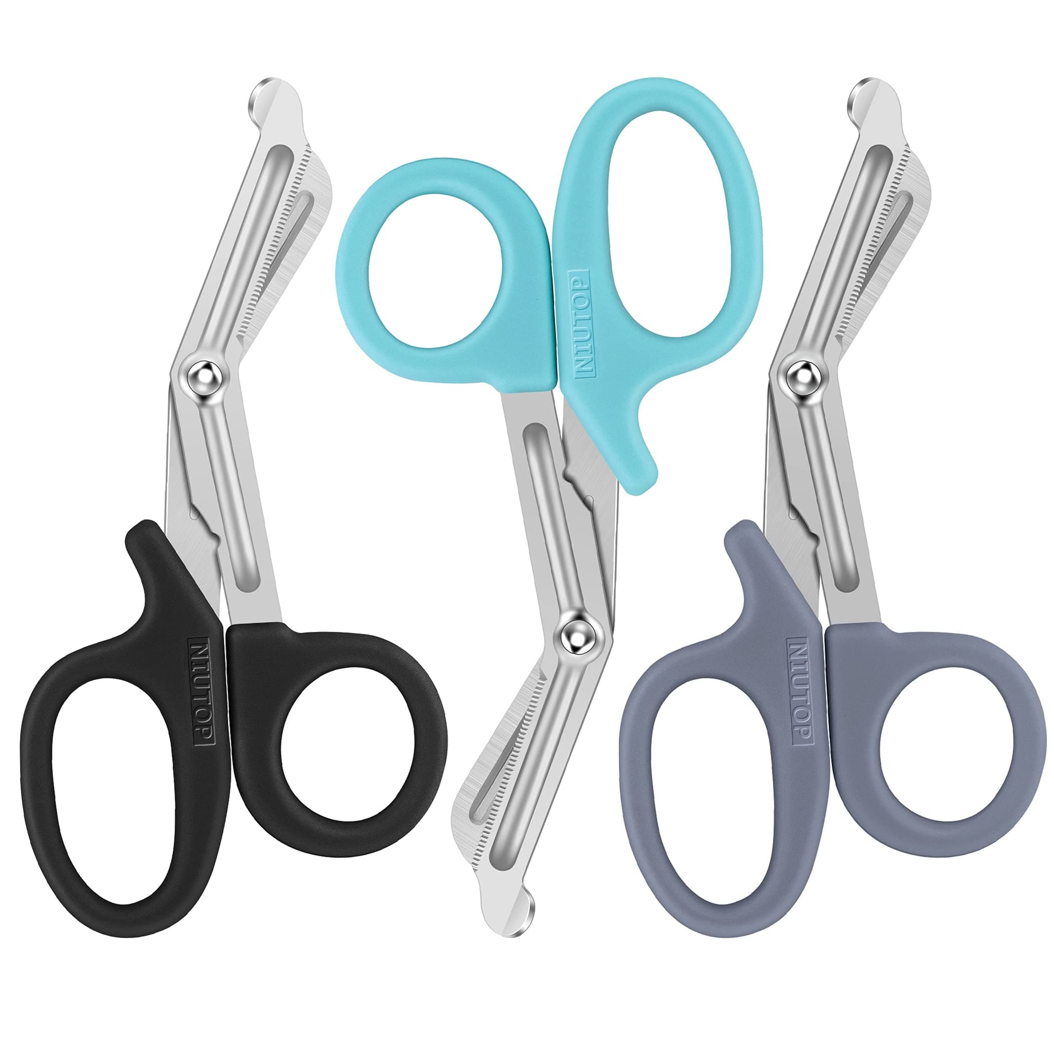 Premium Trauma Shears 3-Pack - 7.5" Medical Scissors for Nurses, EMTs & First Aid - Black, Aqua Sky, Grey