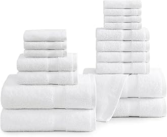 LANE LINEN 100% Cotton Luxury White Bath Towels - 18 Pieces, Ring-Spun Technology - 4 Bath, 8 Washcloths, 6 Soft Hand Towels, Machine Washable, Remains Soft & Absorbent Even After Multiple Washes
