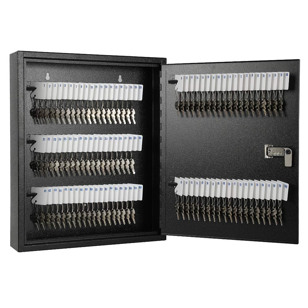 KYODOLED 100Keys Key Cabinet Organizer, Key Lock Box Wall Mount with Code, Large Keys Storage Combination Lock Box for Home, Office, Business Management,17"x 12.99" x 3.26" (Black,100 Key)