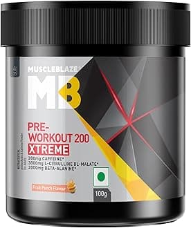 - Pre Workout 200 Xtreme (Fruit Punch, 15 Servings, 100g) | 200mg Caffeine, 200mg Theanine, 2000mg Beta Alanine, 3000mg Citrulline, Powder