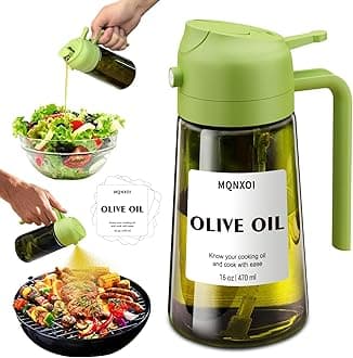 Oil Sprayer for Cooking, 2 in 1 Olive Oil Dispenser Bottle for Kitchen, 16oz/470ml Premium Glass, Food-grade Oil Mister for Air Fryer, Salad, Frying, BBQ (Green + Dark Green Bottle)