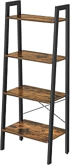 Ladder Shelf, Bookshelf, 4-Tier Industrial Storage Rack for Living Room, Bedroom, Kitchen, Rustic Brown and Black LLS44X